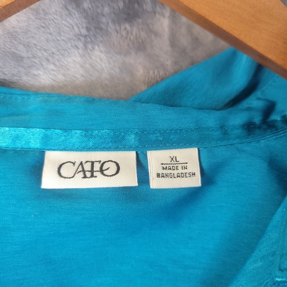 Cato Womens XL Teal Button Front Long Sleeve Career Office Blouse - Picture 5 of 10